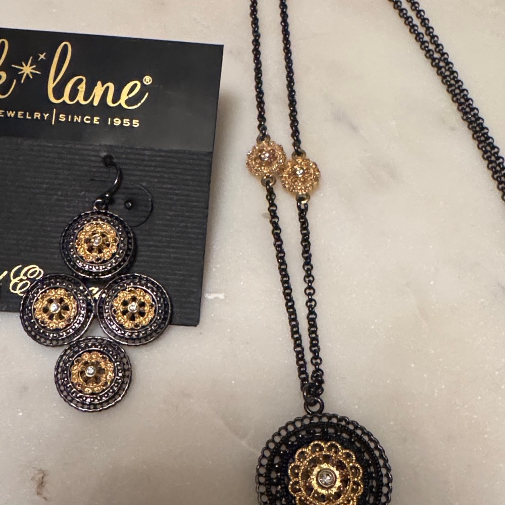 Park Lane Gold and Black Medallion Necklace & Earrings Set - Picture 6 of 8